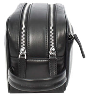 Genuine Leather Toiletry Travel Wash Bag Shaving Dopp Kit Organiser Pouch Ditty Black