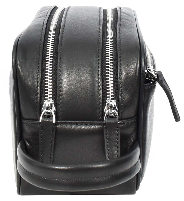 Genuine Leather Toiletry Travel Wash Bag Shaving Dopp Kit Organiser Pouch Ditty Black