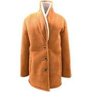 Womens Real Sueded Sheepskin Coat Mid Length Cognac White Shearling Parka Angela