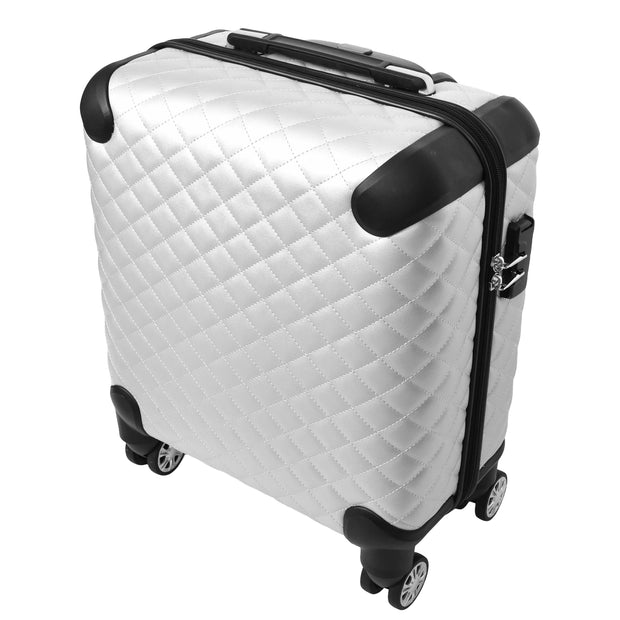 Pilot Case Diamond Quilted Faux Leather 8 Wheel Cabin Travel Bag Airborne Silver-4