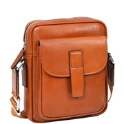 Mens Genuine Leather Cross Body Bag Small Size Flight Messenger Travel Bag Lucky Tan