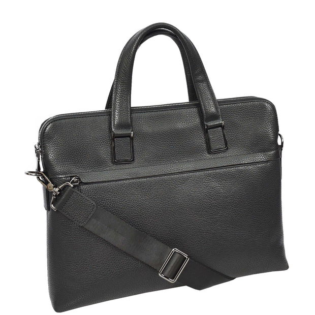 Real Leather Laptop Briefcase For Business Work Crossbody Style Bag A977 Black