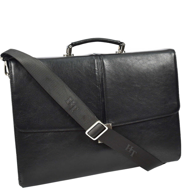 Real Leather For Mens Business Briefcase Large Multi-Compartment Laptop Bag A954 Black