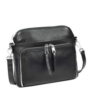 Womens Leather Crossbody Bag Multi-Pocket Shoulder Handbag Slim Sling Messenger June Black