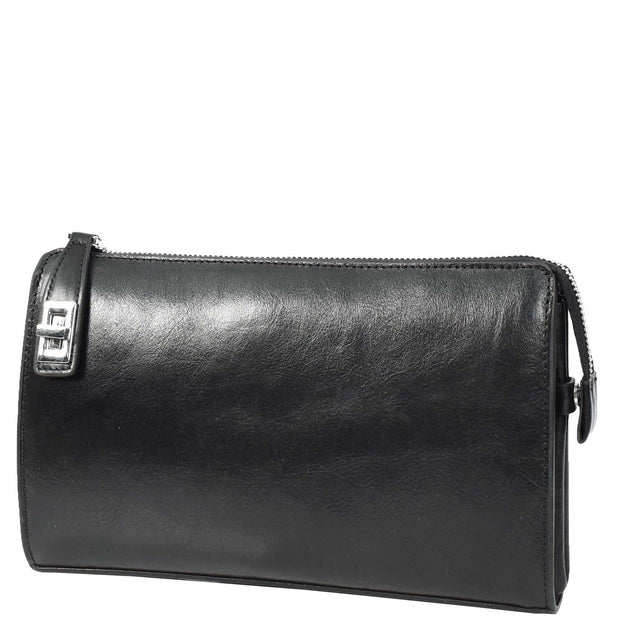 Real Leather Mens Wrist Organiser Zip Top Business Travel Clutch Bag Caba Black