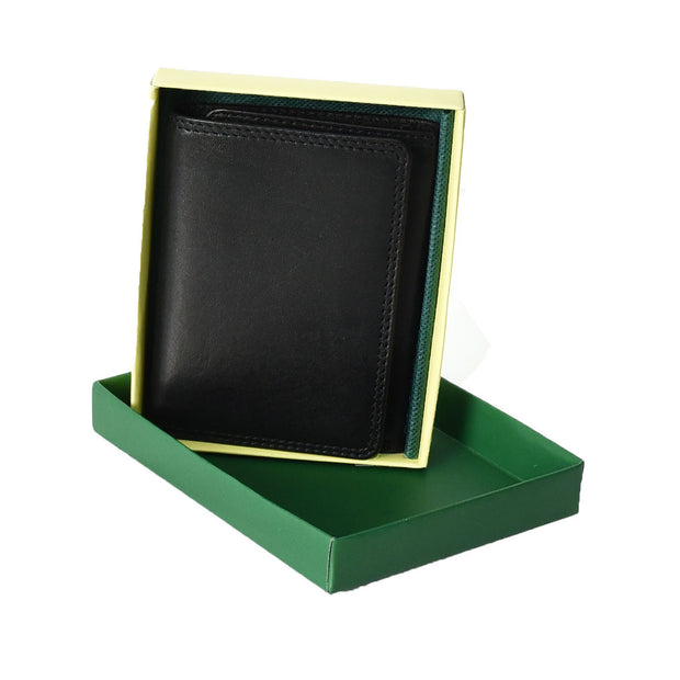 Mens Leather Trifold Wallet Slim with RFID Blocking ID Window Multiple Card Slots Gift Boxed - John Black