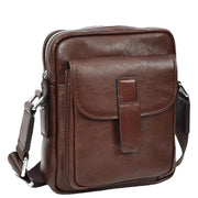 Mens Genuine Leather Cross Body Bag Small Size Flight Messenger Travel Bag Lucky Brown
