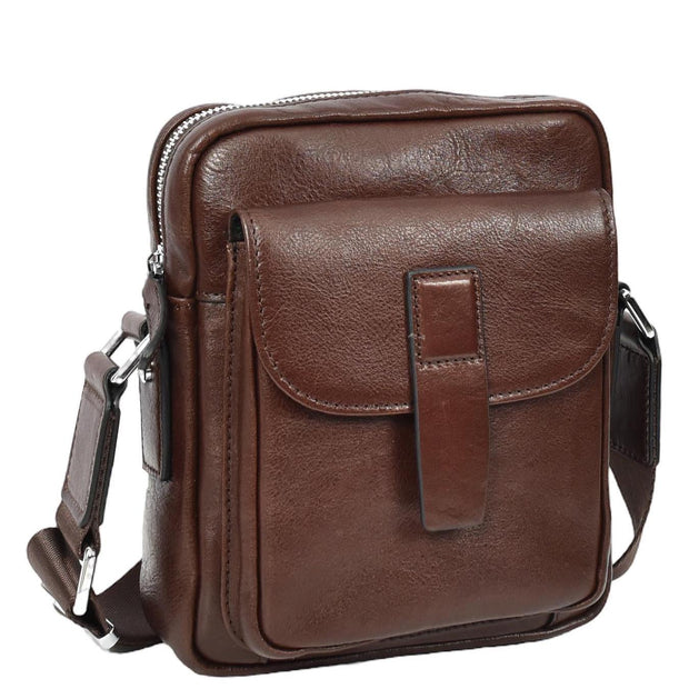 Mens Genuine Leather Cross Body Bag Small Size Flight Messenger Travel Bag Lucky Brown