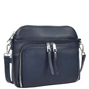 Womens Leather Crossbody Bag Multi-Pocket Shoulder Handbag Slim Sling Messenger June Navy
