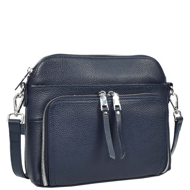 Womens Leather Crossbody Bag Multi-Pocket Shoulder Handbag Slim Sling Messenger June Navy