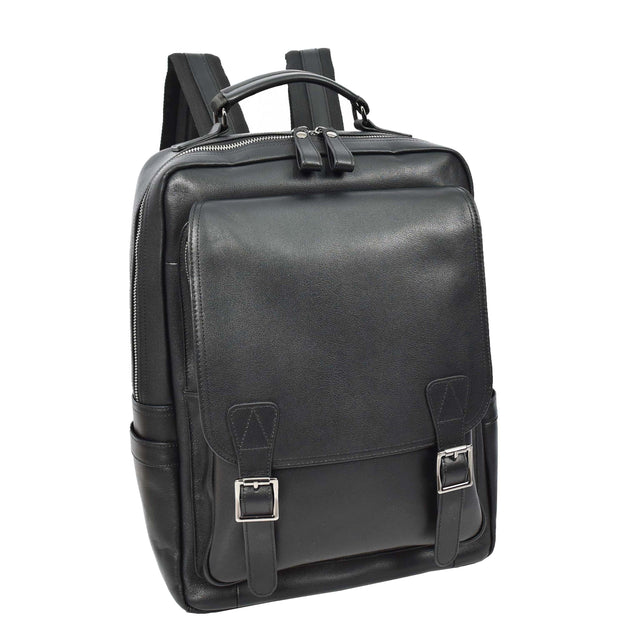 Premium Leather Backpack for Mens Hiking Travelling Casual Daypack A185 Black