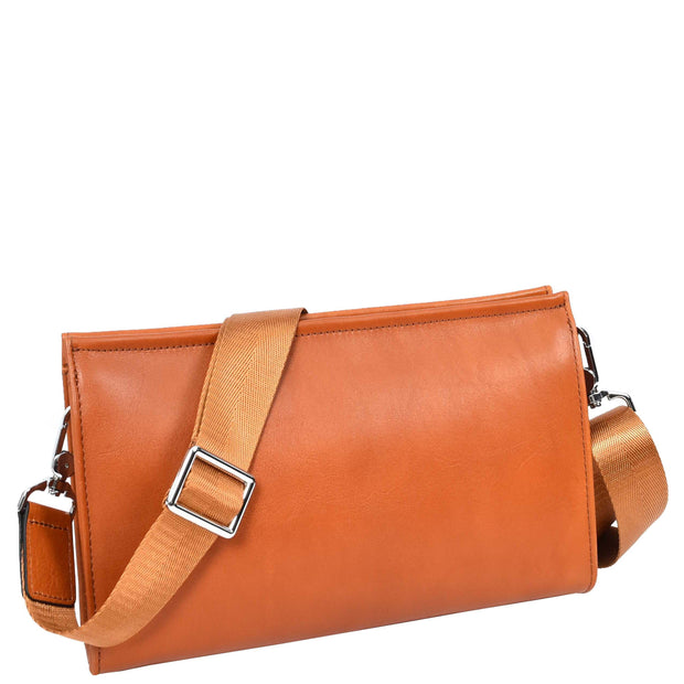 Mens Leather Wrist Clutch Bag Travel Organiser with Detachable Long Strap Murse Tan