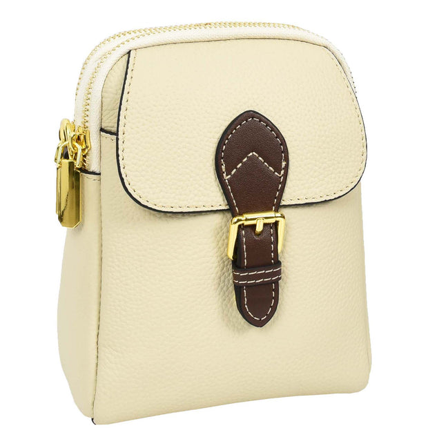 Leather Crossbody Bag, Women's Small Organiser Pouch, Multiple Pockets, Adjustable Shoulder Strap Miley Ivory