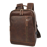 Real Leather Backpack Laptop USB Port Multiple Pockets Rucksack A176 Rust Brown