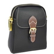 Leather Crossbody Bag, Women's Small Organiser Pouch, Multiple Pockets, Adjustable Shoulder Strap Miley Black