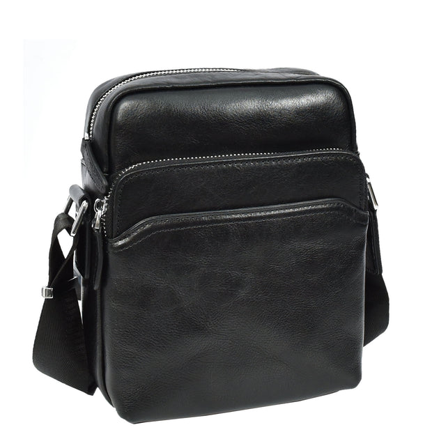 Mens Real Leather Cross Body Bag Small Size Messenger Business Travel Organiser Pouch Baggi Black