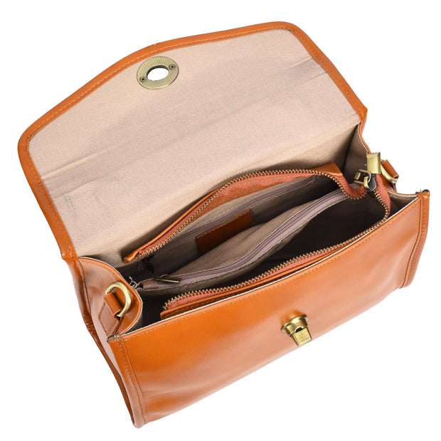 Womens Smooth Leather Crossbody Bag Casual Outgoing Top Handle Handbag A029 Tan-5

