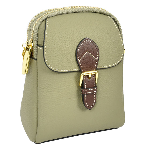 Leather Crossbody Bag, Women's Small Organiser Pouch, Multiple Pockets, Adjustable Shoulder Strap Miley Mint Green