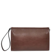 Mens Leather Wrist Clutch Bag Travel Organiser with Detachable Long Strap Murse Brown
