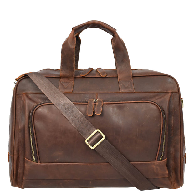 Real Leather Travel Holdall Mid Size Weekend Carry on Overnight Bag A008 Rust Brown