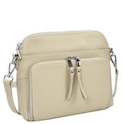 Womens Leather Crossbody Bag Multi-Pocket Shoulder Handbag Slim Sling Messenger June Taupe