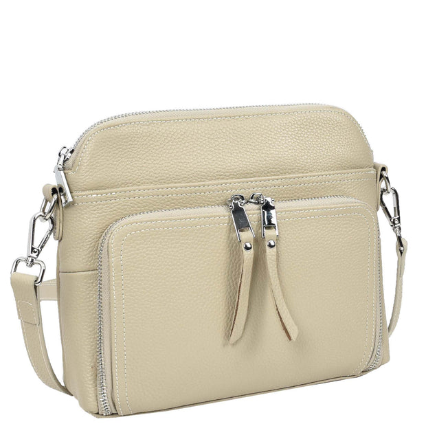 Womens Leather Crossbody Bag Multi-Pocket Shoulder Handbag Slim Sling Messenger June Taupe