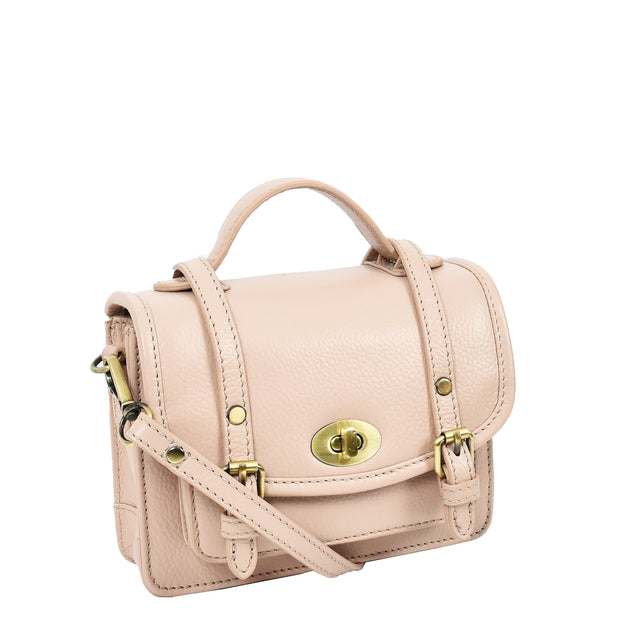 Leather Mini Crossbody Handbag For Womens, Top Handle Satchel Purse with Gold Hardware Trinket