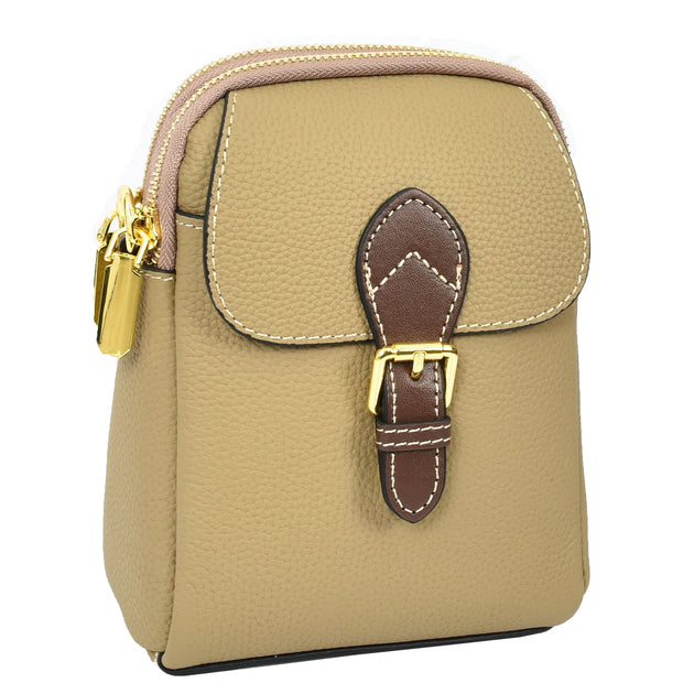 Leather Crossbody Bag, Women's Small Organiser Pouch, Multiple Pockets, Adjustable Shoulder Strap Miley Brown