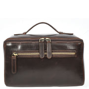 Leather Toiletry Bag Brown Travel Wash Bag, Men's Cosmetic and Shaving Kit Organiser with Multiple Zipped Compartments Unity