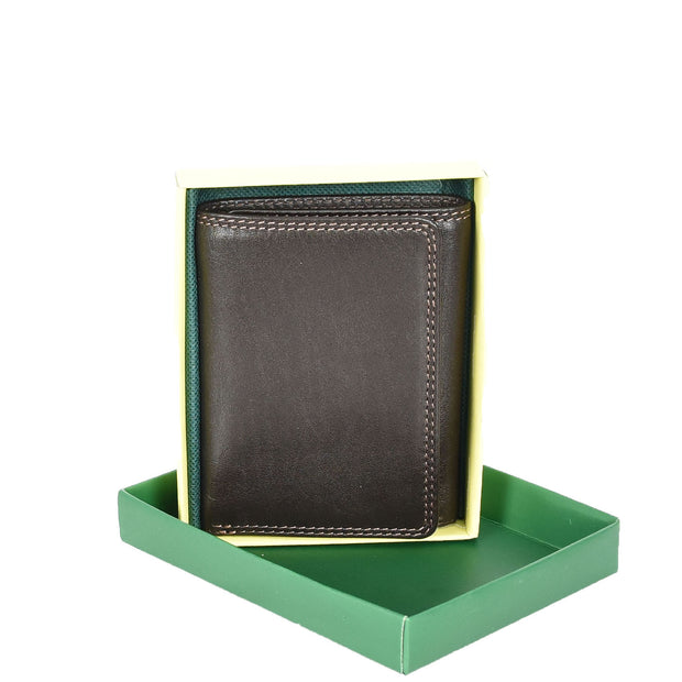 Mens Leather Trifold Wallet Slim with RFID Blocking ID Window Multiple Card Slots Gift Boxed - John Brown