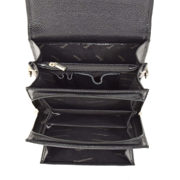 Men's Real Leather Mini Briefcase Style Cross Body Messenger Flight Bag A248 Black-4