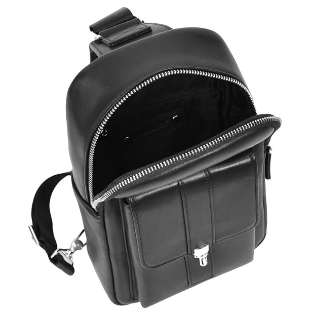 Mens Genuine Leather Medium Size Chest Bag Cross Body Style Sling Bag Smith Black