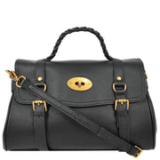 Womens Leather Handbag Top Handle Satchel with Braided Handle Casual Fashion Bag Swag Black