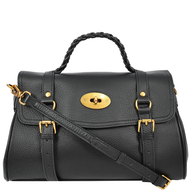 Womens Leather Handbag Top Handle Satchel with Braided Handle Casual Fashion Bag Swag Black