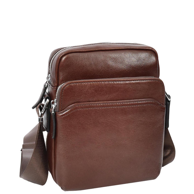 Mens Real Leather Cross Body Bag Small Size Messenger Business Travel Organiser Pouch Baggi Brown