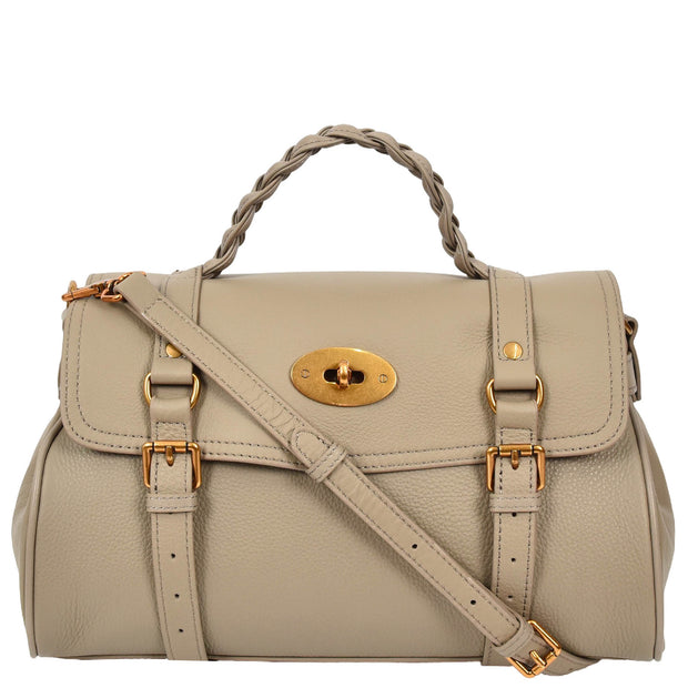 Womens Leather Handbag Top Handle Satchel with Braided Handle Casual Fashion Bag Swag Beige
