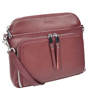 Womens Leather Crossbody Bag Multi-Pocket Shoulder Handbag Slim Sling Messenger June Burgundy