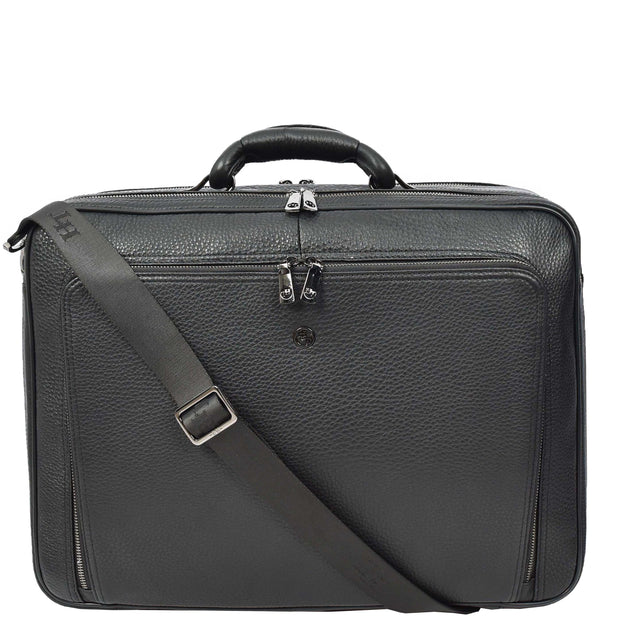 Genuine Leather Briefcase Style Large Multi-Pocket Business Travel Work Office Bag A512 Black