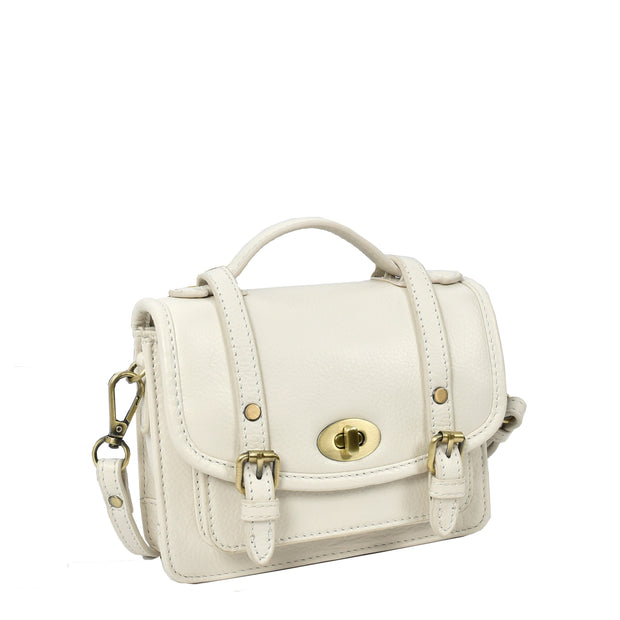 Leather Mini Crossbody Handbag For Womens, Top Handle Satchel Purse with Gold Hardware Trinket