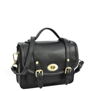 Leather Mini Crossbody Handbag For Womens, Top Handle Satchel Purse with Gold Hardware Trinket