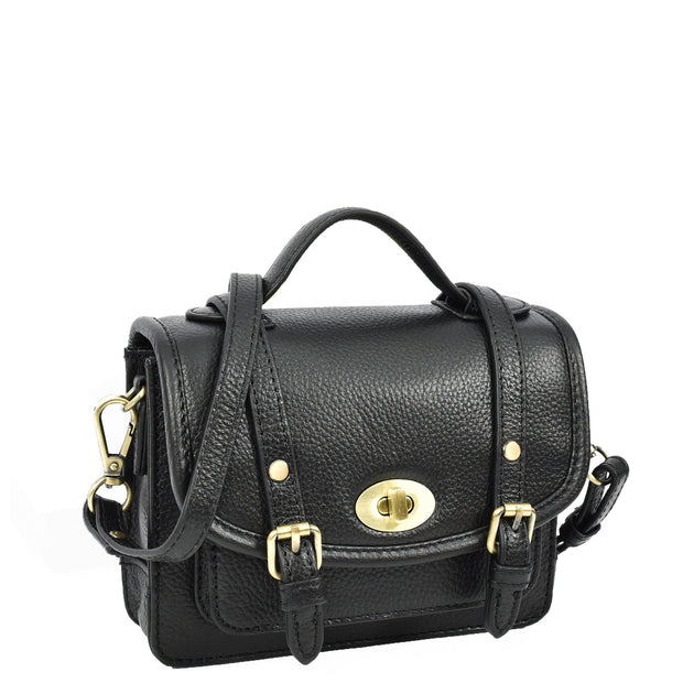 Leather Mini Crossbody Handbag For Womens, Top Handle Satchel Purse with Gold Hardware Trinket