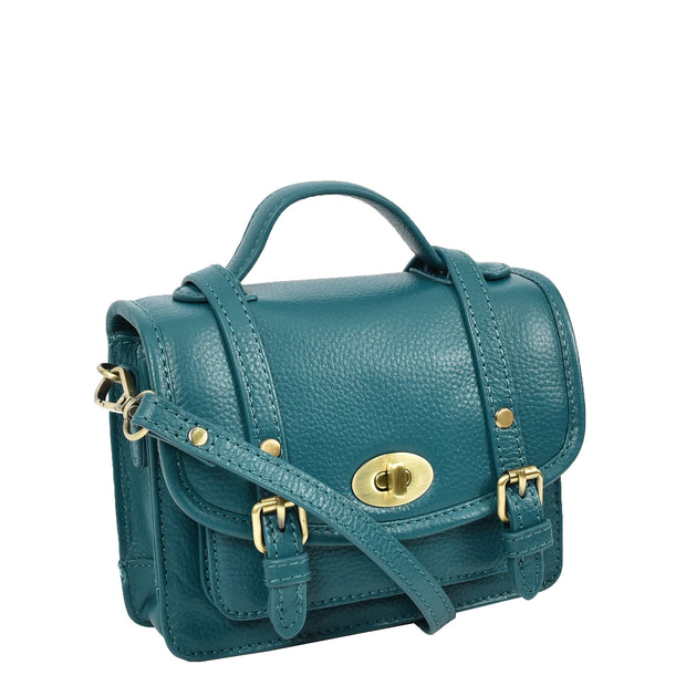 Leather Mini Crossbody Handbag For Womens, Top Handle Satchel Purse with Gold Hardware Trinket
