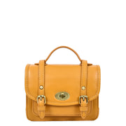 Leather Mini Crossbody Handbag For Womens, Top Handle Satchel Purse with Gold Hardware Trinket
