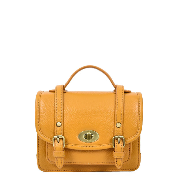 Leather Mini Crossbody Handbag For Womens, Top Handle Satchel Purse with Gold Hardware Trinket