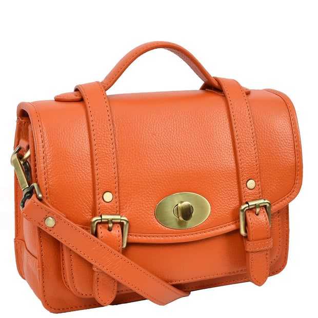 Woman's Leather Crossbody Satchel Handbag, Top Handle Purse with Gold Hardware Fallon