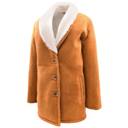 Womens Real Sueded Sheepskin Coat Mid Length Cognac White Shearling Parka Angela