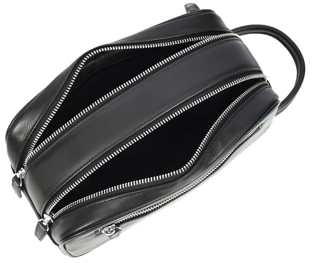 Genuine Leather Toiletry Travel Wash Bag Shaving Dopp Kit Organiser Pouch Ditty Black