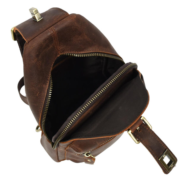 Trendy Real Leather Crossbody Bag Chest Pack Sling Bag Travel organiser for Men A095 Rust Brown