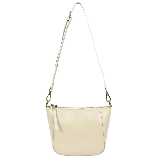Womens Genuine Leather Cross Body Bag Small Zip Top Sling Handbag Liv White