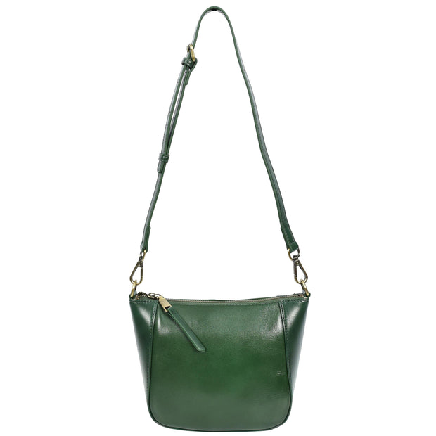 Womens Genuine Leather Cross Body Bag Small Zip Top Sling Handbag Liv Green